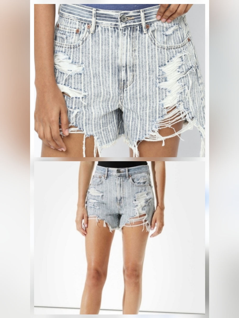 NWT American Eagle 90s Boyfriend Striped Distressed Denim Shorts Jean Size 18